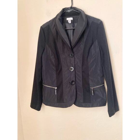 Chico's Women's Jacket Size 1 (M-8) Black Button Up Zip Pockets - Picture 2 of 6